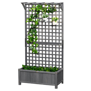 Outsunny Wood Planter with Trellis, Raised Garden Bed for Climbing Plants w/ Drainage Holes and Roof, 35.5" x 17.75" x 72", Dark Gray