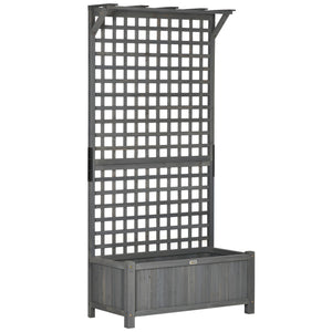 Outsunny Wood Planter with Trellis, Raised Garden Bed for Climbing Plants w/ Drainage Holes and Roof, 35.5" x 17.75" x 72", Dark Gray