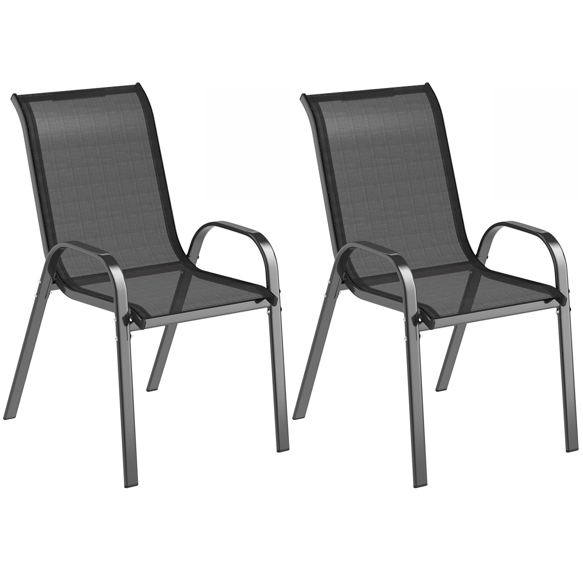 Outsunny Set of 2 Outdoor Stackable Chairs with High Back & Breathable ...