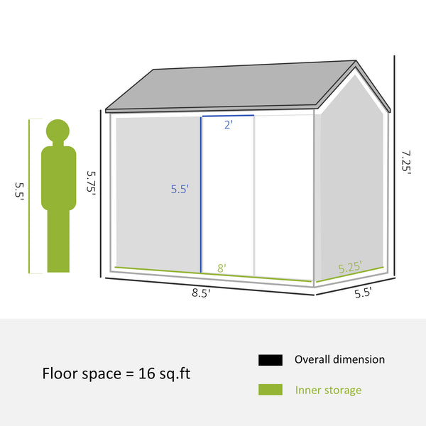 Outsunny 8' x 5.5' Outdoor Storage Shed, Metal Garden Shed with Window & Double Lockable Door, Outdoor Tool Shed Storage with Sloped Roof for Backyard, Patio, Garage, Lawn, Gray