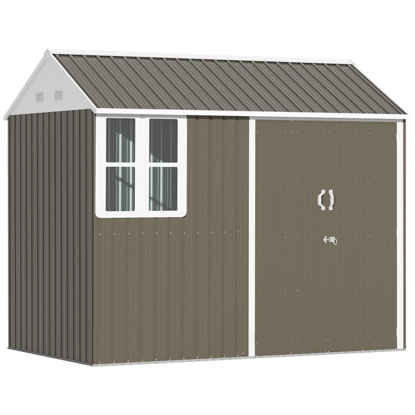 Outsunny 8' x 5.5' Outdoor Storage Shed, Metal Garden Shed with Window & Double Lockable Door, Outdoor Tool Shed Storage with Sloped Roof for Backyard, Patio, Garage, Lawn, Gray