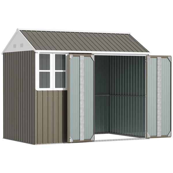 Outsunny 8' x 5.5' Outdoor Storage Shed, Metal Garden Shed with Window & Double Lockable Door, Outdoor Tool Shed Storage with Sloped Roof for Backyard, Patio, Garage, Lawn, Gray