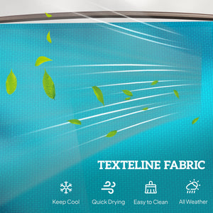 Double Patio Glider Chair with Glass Top Center Table, Outdoor Glider Loveseat with High Back,  All Weather Breathable Mesh Fabric for Garden, Backyard, Deck, Blue