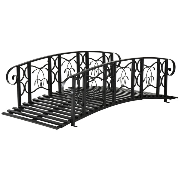 Outsunny 6' Metal Arch Backyard Garden Bridge with 660 lbs. Weight Capacity, Safety Siderails, Vine Motifs, Easy Assembly for Backyard Creek, Stream, Pond, Black