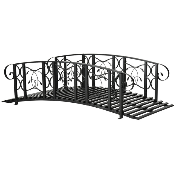 Outsunny 6' Metal Arch Backyard Garden Bridge with 660 lbs. Weight Capacity, Safety Siderails, Vine Motifs, Easy Assembly for Backyard Creek, Stream, Pond, Black