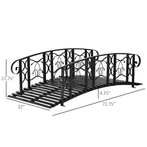 Outsunny 6' Metal Arch Backyard Garden Bridge with 660 lbs. Weight Capacity, Safety Siderails, Vine Motifs, Easy Assembly for Backyard Creek, Stream, Pond, Black