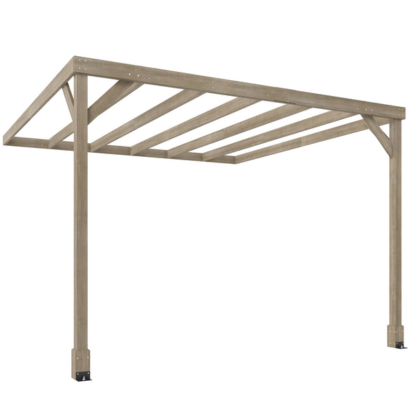3 x 3 m Lean-To Wooden Pergola Kit, Decorative Garden Gazebo with Stable Structure and Concrete Anchors, Grape Trellis for Climbing Vines, Flowers, Garden Patio, Light Brown