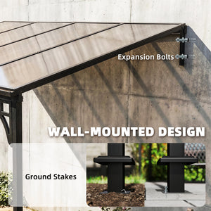 13' x 10' Lean to Gazebo, Hardtop Wall Mounted Outdoor Pergola with Polycarbonate Roof and Metal-Aluminium Frame, Heavy Duty Metal Pergola for Patio Deck Backyard, Brown