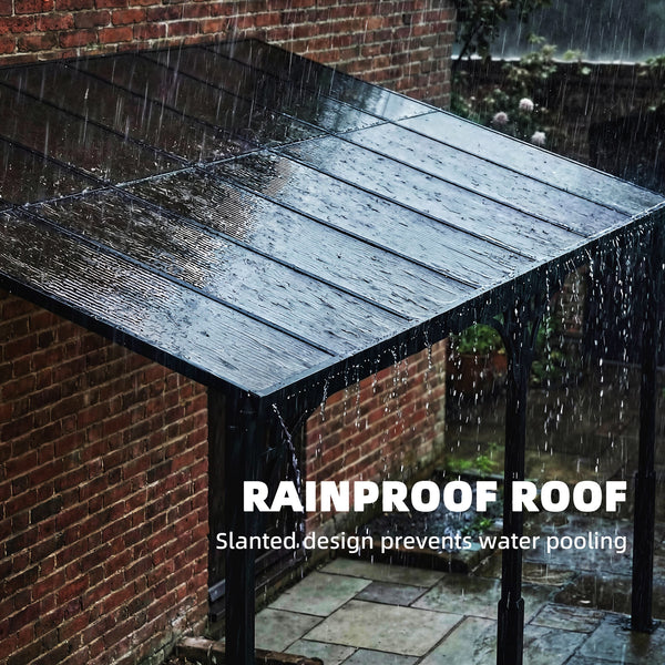 13' x 10' Lean to Gazebo, Hardtop Wall Mounted Outdoor Pergola with Polycarbonate Roof and Metal-Aluminium Frame, Heavy Duty Metal Pergola for Patio Deck Backyard, Brown