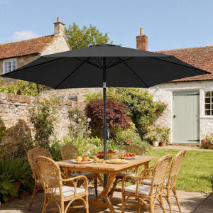 2m Garden Parasol Umbrella, Outdoor Table Parasol Umbrella with Crank Handle, Tilt Function, UV30+ Protection, Sun Shade Canopy for Patio, Beach, Black