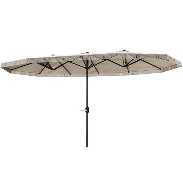 Outsunny 15ft Extra Large Patio Umbrella with Fringe, UPF30+ Double-sided Market Umbrella with Easy Crank Handle, 2 Vents for Garden Pool Lawn, Cream White