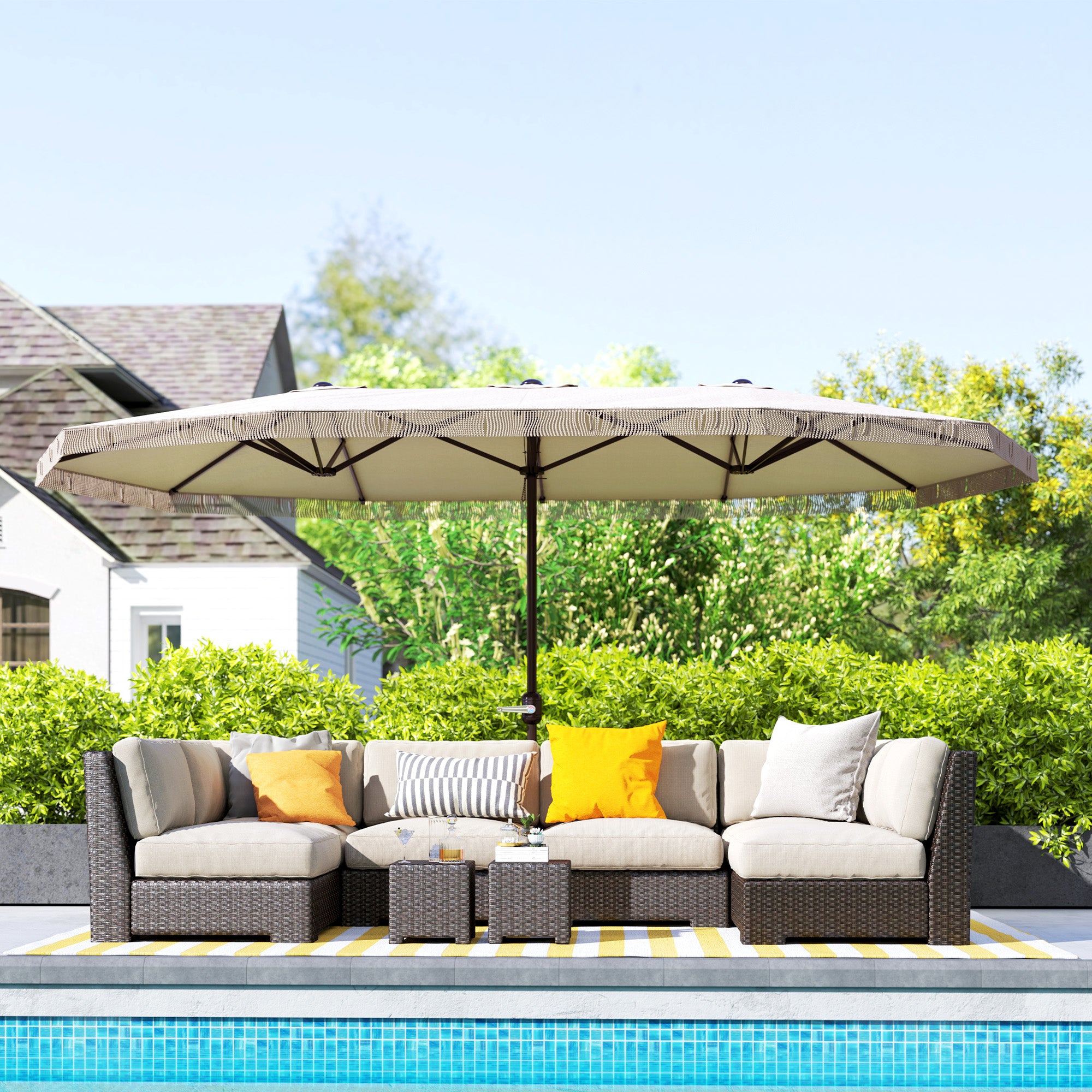 Outsunny 15ft Rectangle Patio Umbrella with UPF30+ & Easy Crank Handle