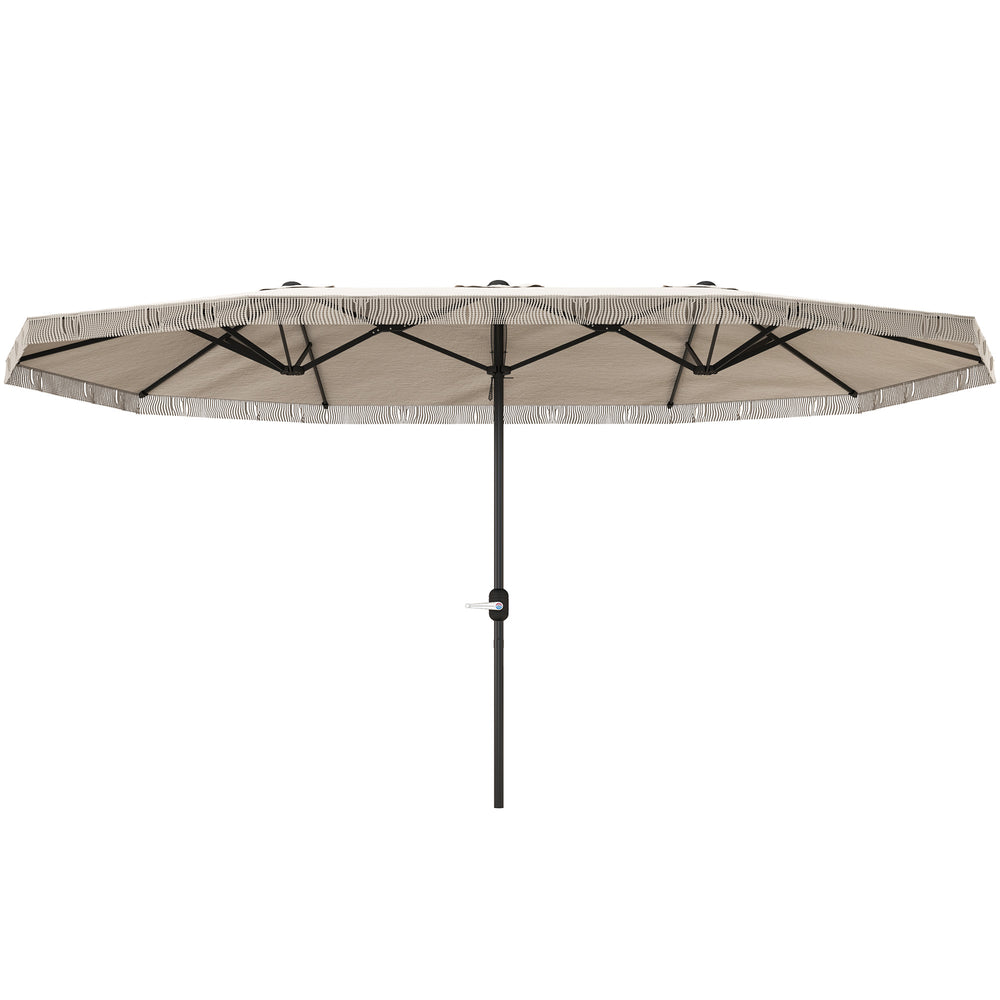 Outsunny 15ft Extra Large Patio Umbrella with Fringe, UPF30+ Double-sided Market Umbrella with Easy Crank Handle, 2 Vents for Garden Pool Lawn, Cream White