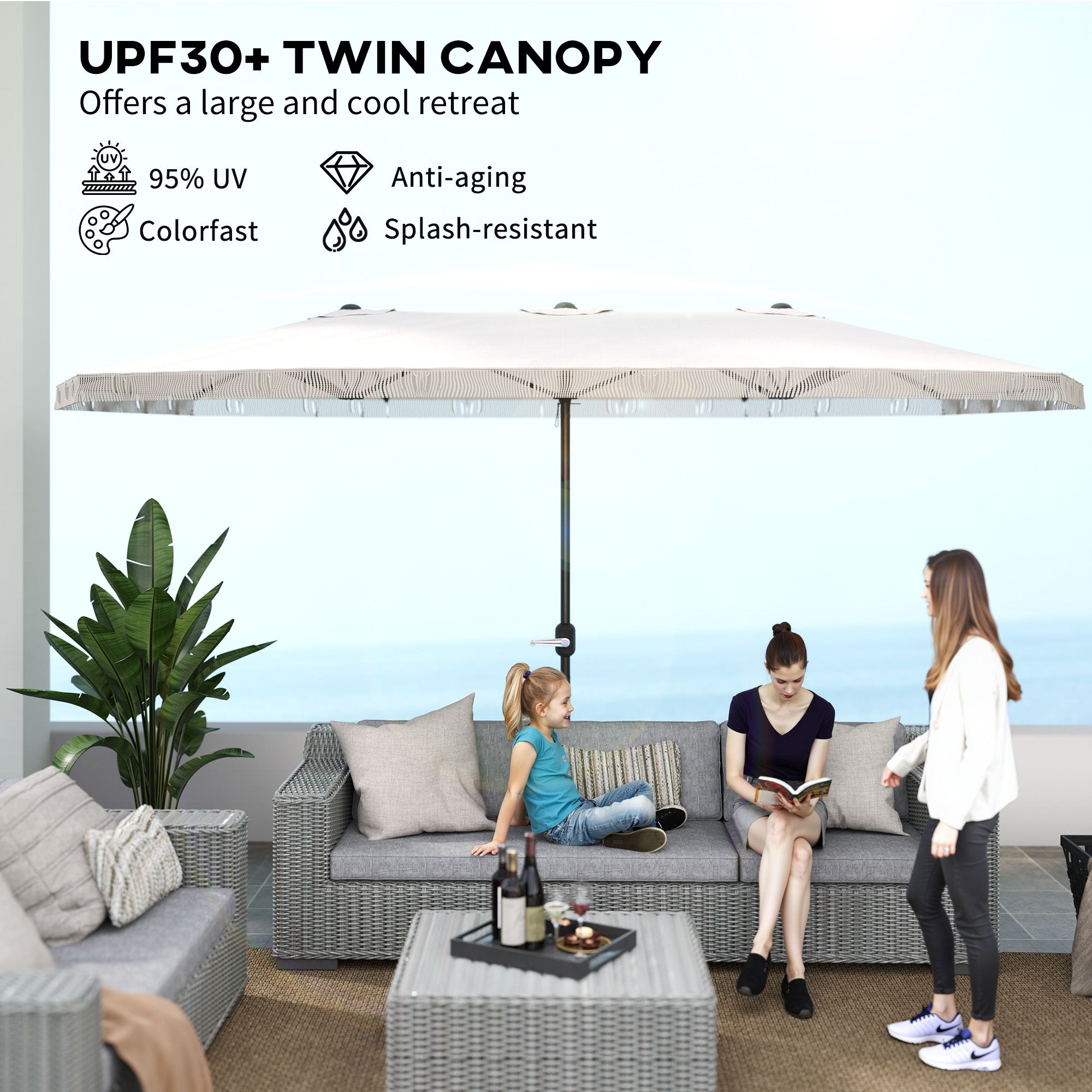 15ft double-sided extra large patio twin umbrella Solar with Led Light which makes the service life longer Tangkula - Brandclub - Tangkula
