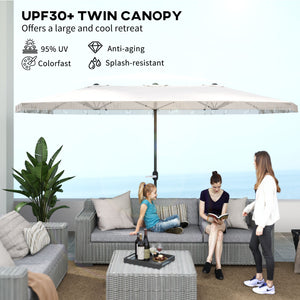 Outsunny 15ft Extra Large Patio Umbrella with Fringe, UPF30+ Double-sided Market Umbrella with Easy Crank Handle, 2 Vents for Garden Pool Lawn, Cream White