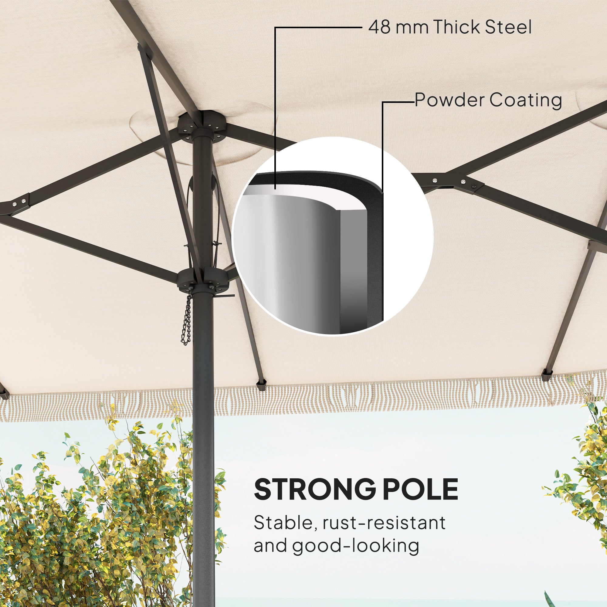cream rectangular patio umbrella Outsunny 15ft Rectangle Patio Umbrella UPF30+ Extra Large Outdoor Umbrella with Fringe and Crank Handle, Cream White