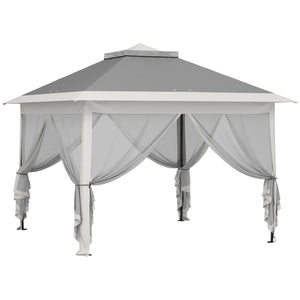 3.3 x 3.3m Pop Up Gazebo, Double Roof Foldable Canopy Tent with Zipped Mesh Sidewalls, Height Adjustable and Carrying Bag, Event Tent for Patio Garden, Dark Grey