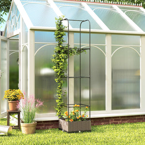 Raised Garden Bed with Trellis, Self Watering Plastic Planter Box with Drainage Holes, Drain Plugs and Water Reservoirs for Climbing Plants, Vegetables, Flowers, 40 x 40 x 179 cm, Black