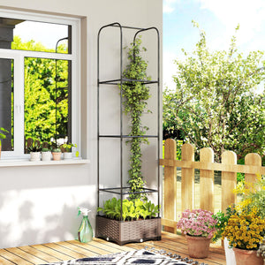 Raised Garden Bed with Trellis, Self Watering Plastic Planter Box with Drainage Holes, Drain Plugs and Water Reservoirs for Climbing Plants, Vegetables, Flowers, 40 x 40 x 179 cm, Black