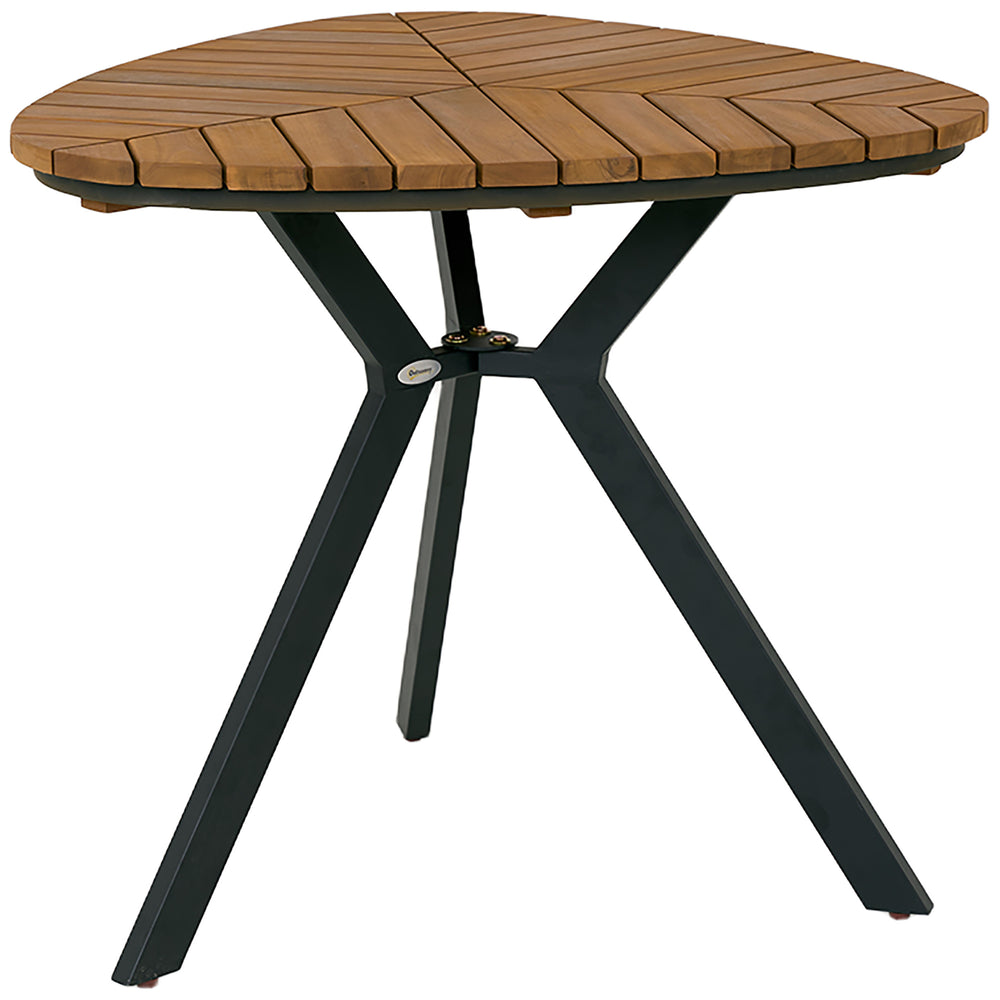 Triangular Leaf Patio Table, Outdoor Dining Table with Slatted Acacia Wood Tabletop and Steel Legs, Outdoor Side Table End Table for Garden, Balcony, Backyard, Teak
