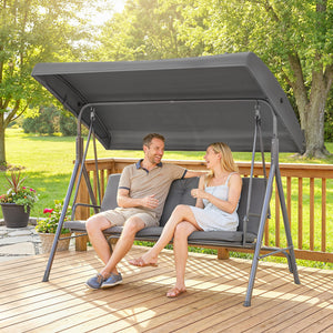 3 Seater Garden Swing Chair, Patio Rocking Bench with Tilting Canopy, Removable Cushion and Steel Frame, Dark Grey