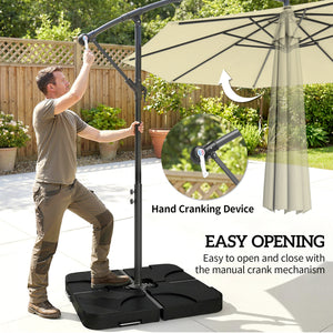 3 m Cantilever Parasol with Umbrella Weights, Cross Base, Offset Outdoor Umbrella with Protective Cover, Crank Handle, Hanging Sun Shade, Sand