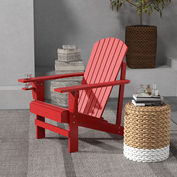 Outsunny Wooden Adirondack Chair, Outdoor Patio Lawn Chair with Cup Holder, Weather Resistant Lawn Furniture, Classic Lounge for Deck, Garden, Backyard, Fire Pit, Red