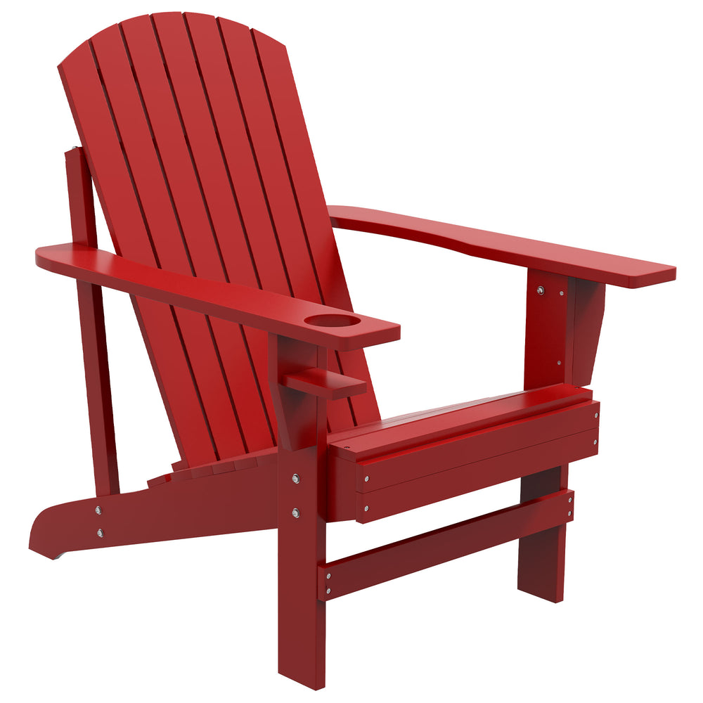 Outsunny Wooden Adirondack Chair, Outdoor Patio Lawn Chair with Cup Holder, Weather Resistant Lawn Furniture, Classic Lounge for Deck, Garden, Backyard, Fire Pit, Red