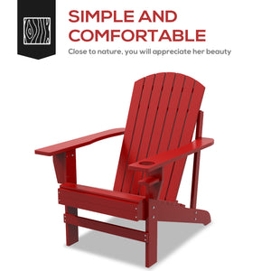 Outsunny Wooden Adirondack Chair, Outdoor Patio Lawn Chair with Cup Holder, Weather Resistant Lawn Furniture, Classic Lounge for Deck, Garden, Backyard, Fire Pit, Red