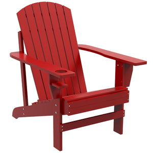 Outsunny Wooden Adirondack Chair, Outdoor Patio Lawn Chair with Cup Holder, Weather Resistant Lawn Furniture, Classic Lounge for Deck, Garden, Backyard, Fire Pit, Red