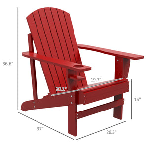 Outsunny Wooden Adirondack Chair, Outdoor Patio Lawn Chair with Cup Holder, Weather Resistant Lawn Furniture, Classic Lounge for Deck, Garden, Backyard, Fire Pit, Red