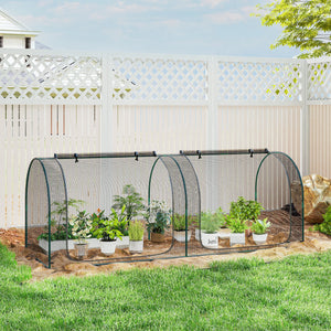 8' x 3' Crop Cage, Plant Protection Tent, with Two Zippered Doors and 4 Ground Stakes, for Garden, Yard, Lawn, Black