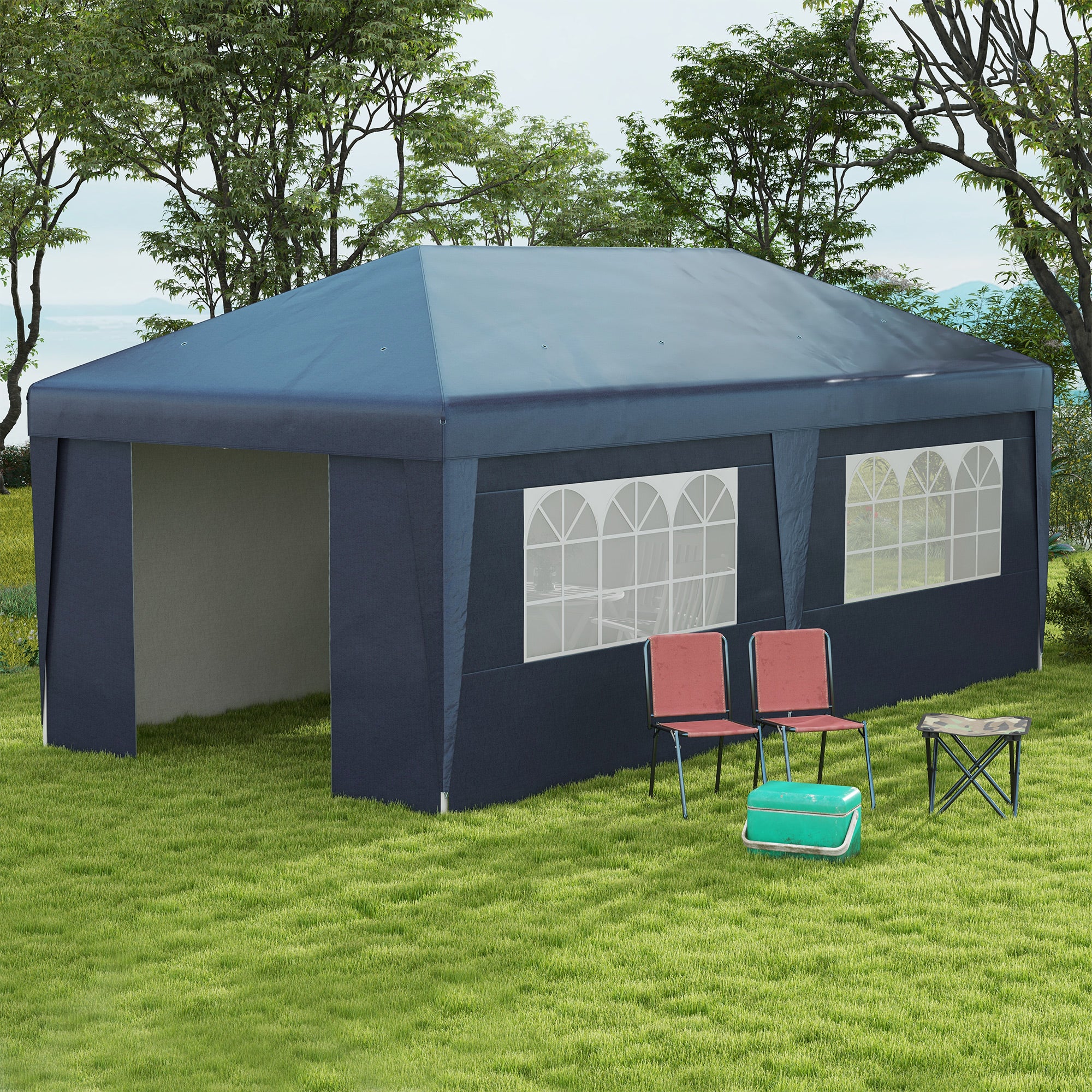 pop up tent 3x4 Outsunny 10' x 19.5' Pop Up Canopy Tent with Sidewalls, Dark Blue