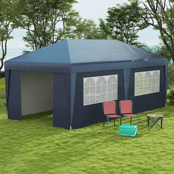 10' x 19.5' Pop Up Canopy Tent with Sidewalls, UPF 30+ Height Adjustable Large Party Tent Event Shelter with Leg Weight Bags and Wheeled Carry Bag for Garden, Patio, Dark Blue