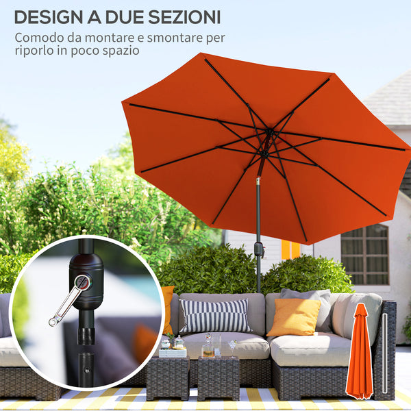 10' x 8' Round Market Umbrella, Patio Umbrella with Crank Handle and Tilt, Outdoor Parasol for Garden, Bench, Lawn, Orange