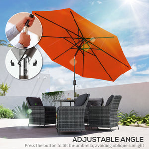 10' x 8' Round Market Umbrella, Patio Umbrella with Crank Handle and Tilt, Outdoor Parasol for Garden, Bench, Lawn, Orange