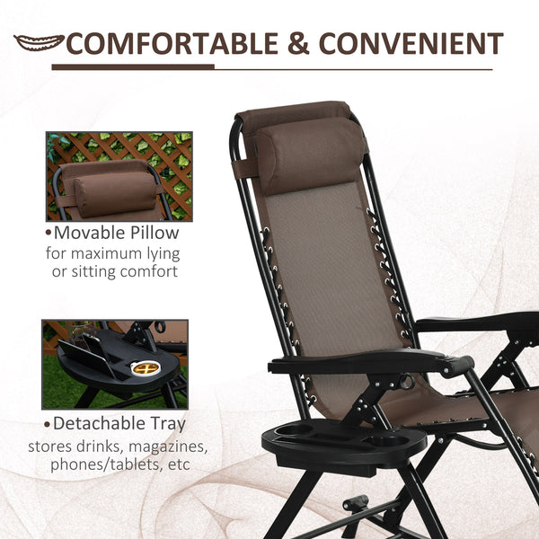 Outsunny Outdoor Rocking Chairs, Foldable Reclining Zero Gravity Lounge Rocker with Pillow, Cup & Phone Holder, Combo Design with Folding Legs, Brown