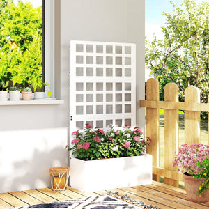 Galvanized Raised Garden Bed with Trellis, Metal Planter Box with Drainage Holes, Outdoor Privacy Screen for Climbing Plants, Vegetable, Vines, 24" x 9" x 44.5", White