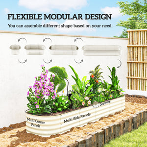 8' x 2' x 1' Galvanized Raised Garden Bed Kit, Outdoor Metal Elevated Planter Box with Safety Edging, Easy DIY Stock Tank for Growing Flowers, Herbs & Vegetables, Cream