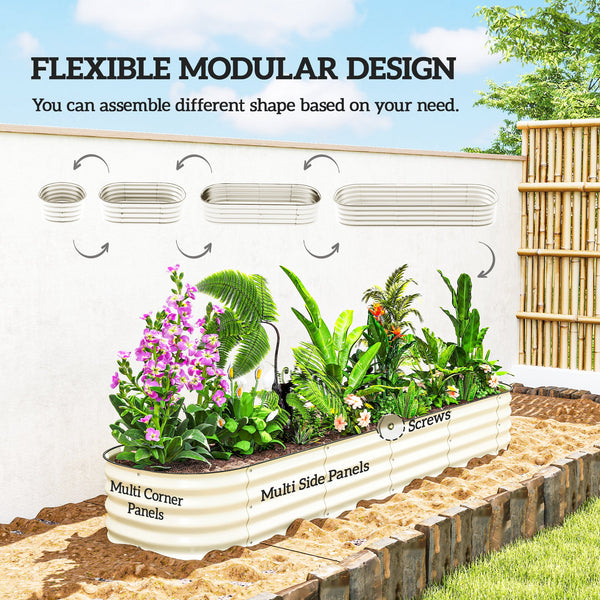 8' x 2' x 1' Galvanized Raised Garden Bed Kit, Outdoor Metal Elevated Planter Box with Safety Edging, Easy DIY Stock Tank for Growing Flowers, Herbs & Vegetables, Cream