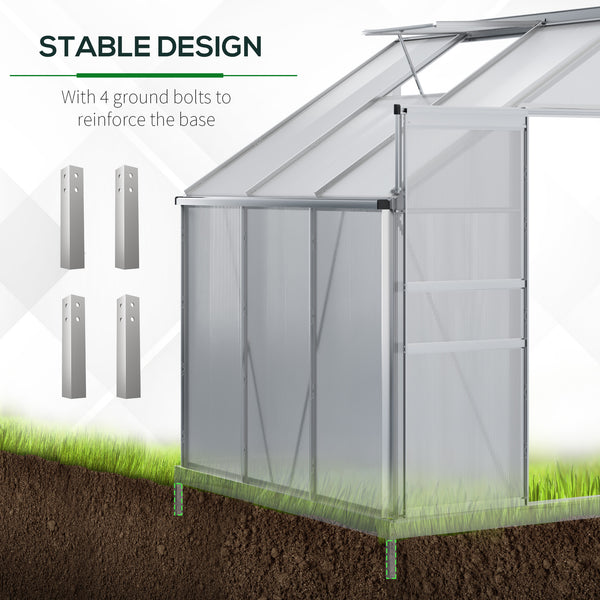 Outsunny 6' x 4' Aluminum Lean-to Greenhouse Polycarbonate Walk-in Garden Greenhouse with Adjustable Roof Vent, Rain Gutter and Sliding Door for Winter, Clear