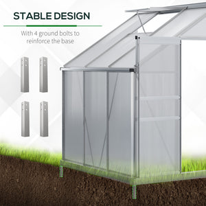 6 x 4ft Lean to Wall Polycarbonate Greenhouse Aluminium Walk-in Garden Greenhouse with Adjustable Roof Vent, Rain Gutter and Sliding Door, Clear