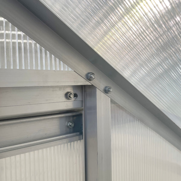 6 x 4ft Lean to Wall Polycarbonate Greenhouse Aluminium Walk-in Garden Greenhouse with Adjustable Roof Vent, Rain Gutter and Sliding Door, Clear