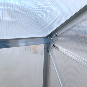 6 x 4ft Lean to Wall Polycarbonate Greenhouse Aluminium Walk-in Garden Greenhouse with Adjustable Roof Vent, Rain Gutter and Sliding Door, Clear