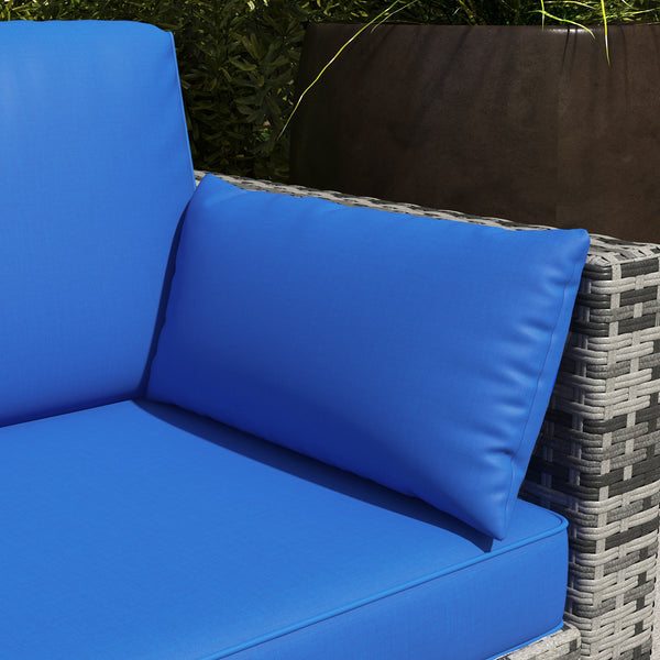 Three-Seater Outdoor Sofa with Cushions, PE Rattan Conversation Patio Wicker Couch Furniture with Pillows for Garden, Poolside, Deck, Balcony, Backyard, Blue