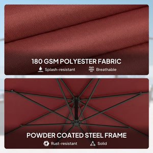 3(m) Garden Banana Parasol Hanging Cantilever Umbrella with Crank Handle, 8 Ribs and Cross Base for Outdoor, Sun Shade, Wine Red