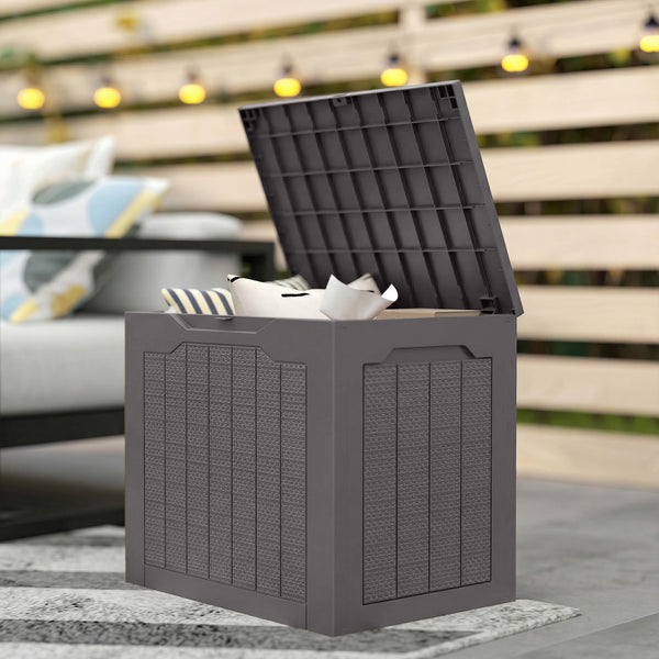 93L Plastic Garden Storage Box, Outdoor Storage Box with Handles, Waterproof Outdoor Storage Container for Garden Tools and Accessories, Brown