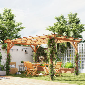 10' x 13' Outdoor Pergola, Wood Gazebo Grape Trellis with Stable Structure and Concrete Anchors for Climbing Plant Support, Garden, Patio, Backyard, Deck, Dark Brown