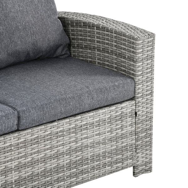 6 Pieces Wicker Patio Furniture Set with Cushions, Rattan Outdoor Furniture Set with 3 Seater Sofa, Armchairs, Footstools and Dining Table for Backyard Pool, Light Grey