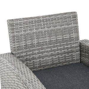 6 Pieces Wicker Patio Furniture Set with Cushions, Rattan Outdoor Furniture Set with 3 Seater Sofa, Armchairs, Footstools and Dining Table for Backyard Pool, Light Grey